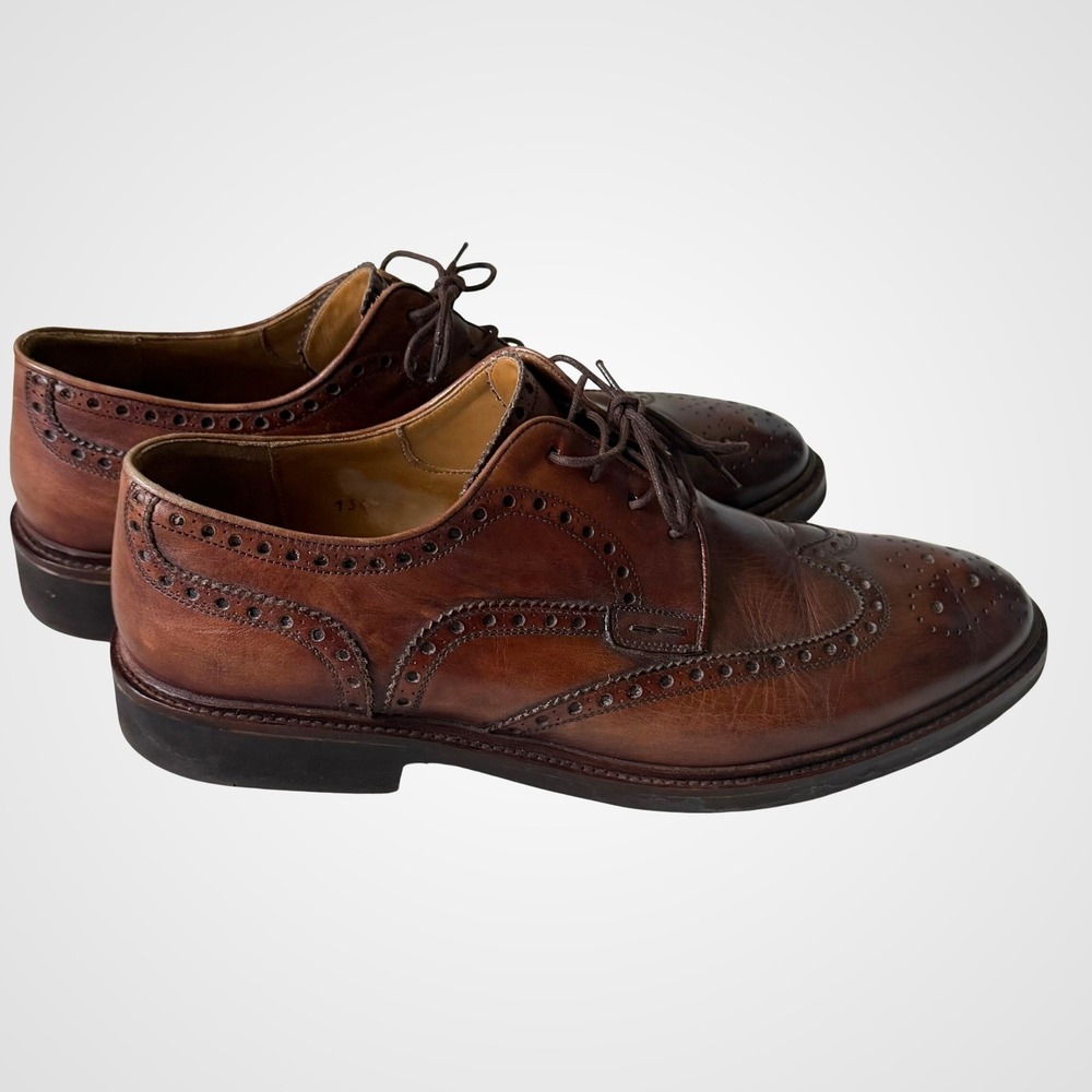 Magnanni Mens Brown Leather Wingtip Brogue Oxford Shoes Vibram Sole 10 M Cognac